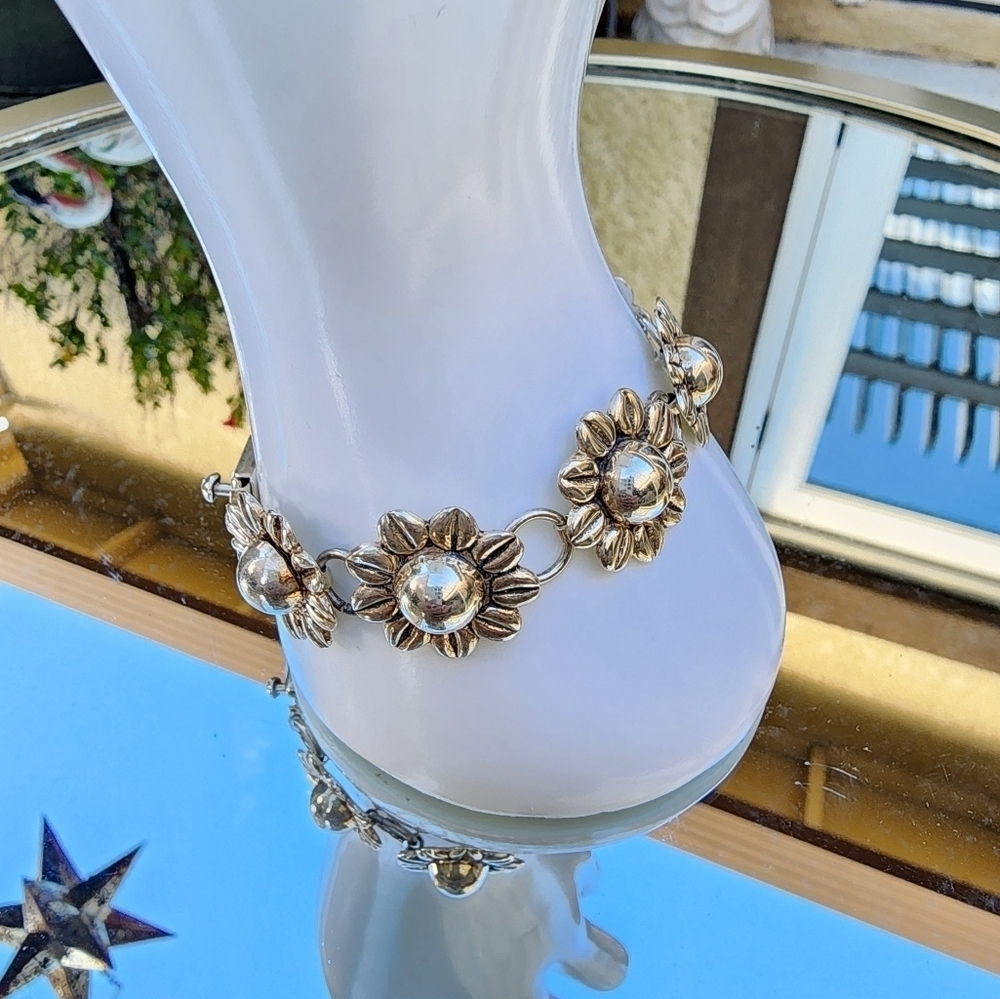 Sunflower 🌻 Sterling Silver 925 Bracelet Size 7.5" - Picture 2 of 8